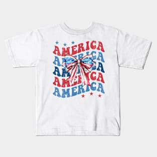 Retro America, Coquette American Flag, Coquette 4th Of July, Fourth Of July Kids T-Shirt